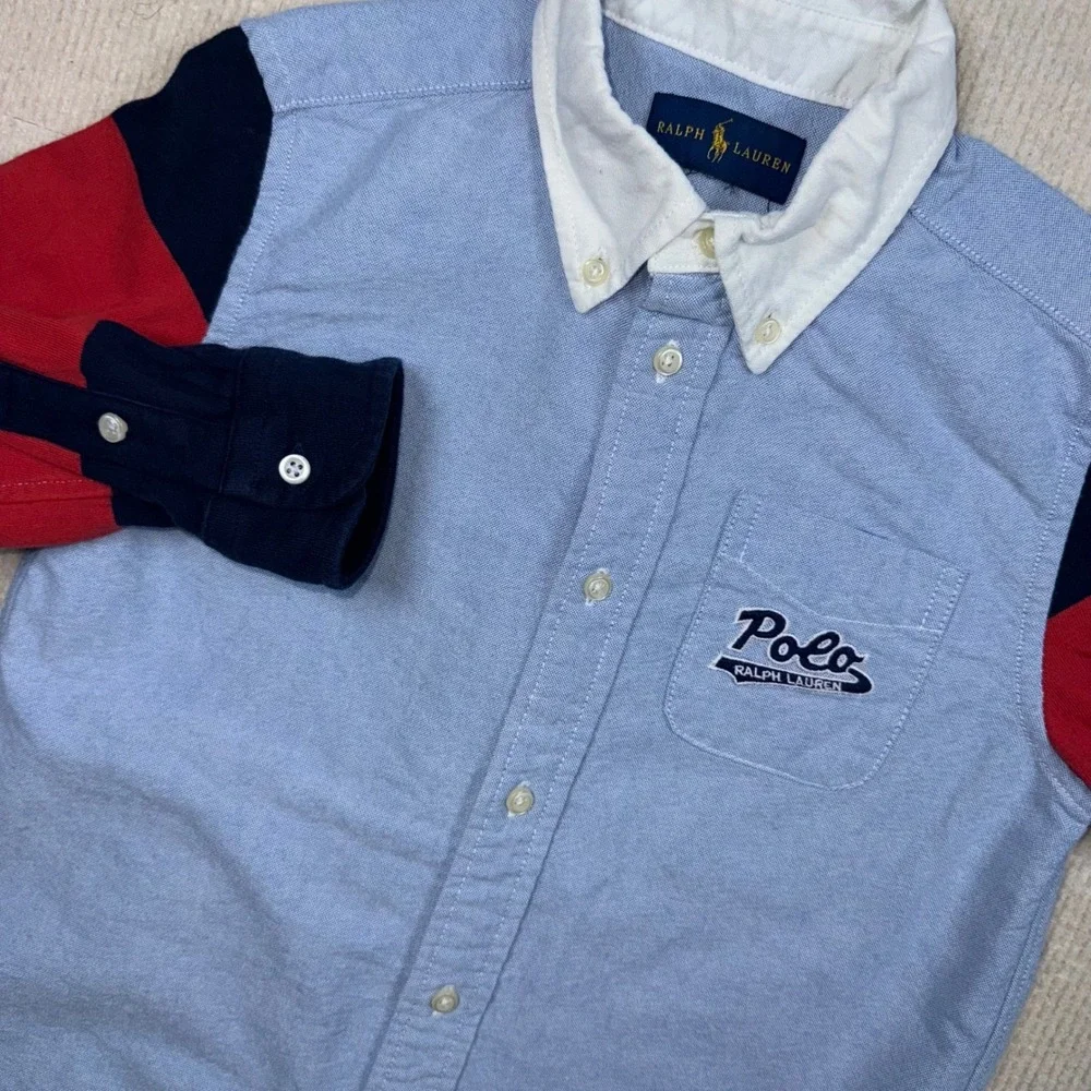 Ralph Lauren Oxford Shirt‎ Boys Small 6/7 Blue Colorblock Button Down Preppy